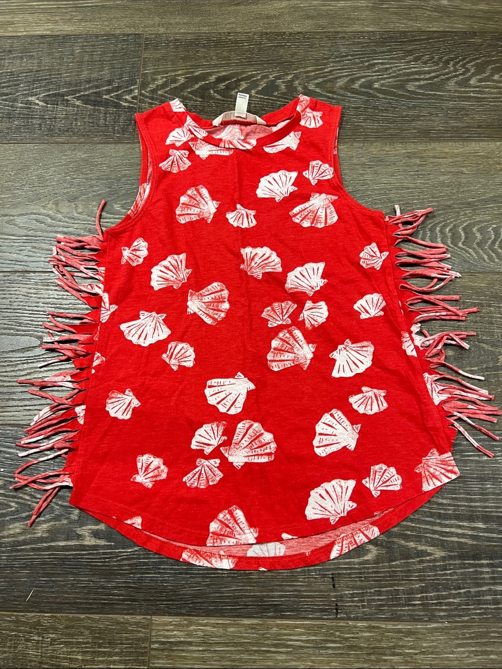 Billabong Red Shell Print Fringe Tank Top